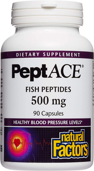 Natural Factors PeptACE Fish Peptides Cardiovascular Support for Healthy Blood Pressure Levels Already within the Normal Range 90 capsules 90 servings