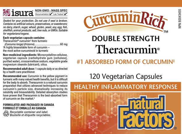 CurcuminRich Double Strength Theracurmin by Natural Factors Supports Natural Inflammatory Response Joint and Heart Function 120 Capsules