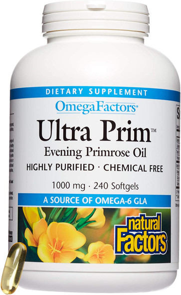 Omega Factors by Natural Factors Ultra Prim Evening Primrose Oil Promotes Womens and Immune Health with Omega6 GLA 240 softgels 240 servings