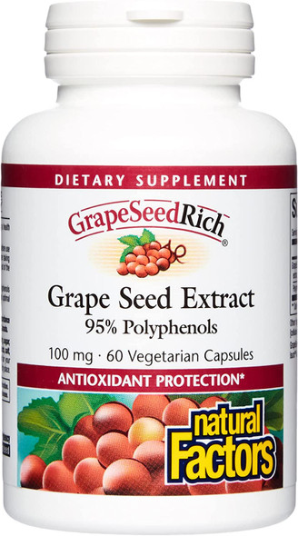 Natural Factors  GrapeSeedRich Grape Seed Extract Antioxidant Support 60 Vegetarian Capsules