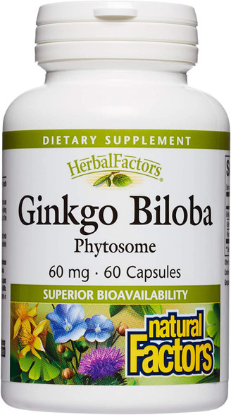 HerbalFactors by Natural Factors Ginkgo Biloba Phytosome Supports Circulation and Brain Health 60 capsules 60 servings