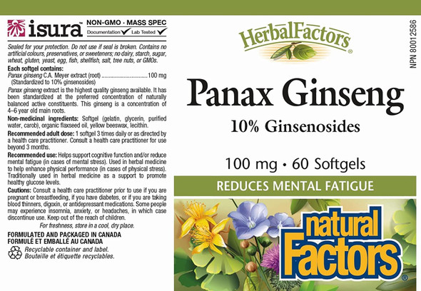 HerbalFactors by Natural Factors Panax Ginseng Promotes Resistance to Everyday Stress and a Healthy WellBeing 60 softgels 60 servings