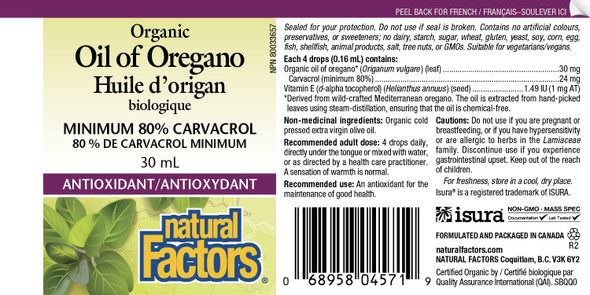 Natural Factors  Oil of Oregano Certified Organic Support for Healthy Immunity and Cholesterol 187 Servings 1 oz