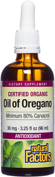 Natural Factors Oil of Oregano 30 mg 3.25 fl oz Certified Organic 80 Carvacrol