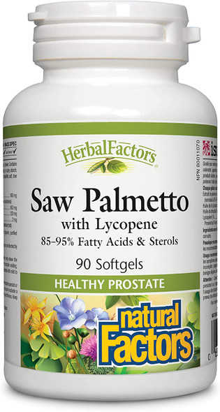 Natural Factors  HerbalFactors Saw Palmetto with Lycopene 160mg Support for Healthy Prostate Function 90 Soft Gels