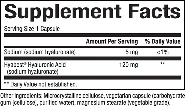 Natural Factors Hyabest Hyaluronic Acid Joint and Skin Support 60 Capsules