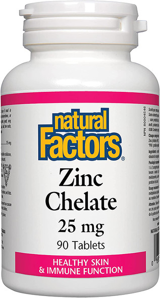 Natural Factors  Zinc Chelate 25mg Support for Healthy Skin  Immune Function 90 Tablets
