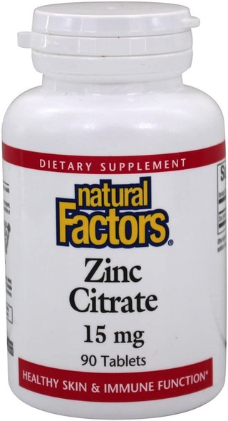 Natural Factors  Zinc Citrate 15mg Support for Healthy Skin  Immune Function 90 Tablets