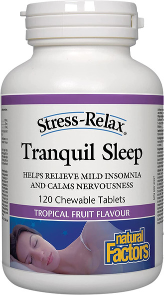 Stressrelax Chewable Tranquil Sleep By Natural Factors Sleep Supplement Tropical Fruit Flavor 120 Tablets