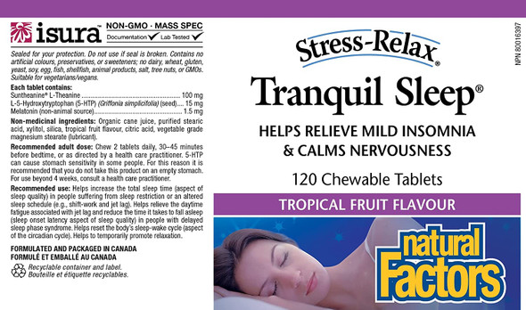 Stressrelax Chewable Tranquil Sleep By Natural Factors Sleep Supplement Tropical Fruit Flavor 120 Tablets