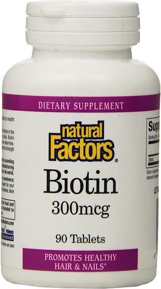 Natural Factors  Biotin 300mcg Promotes Healthy Hair  Nails 90 Vegetarian Capsules