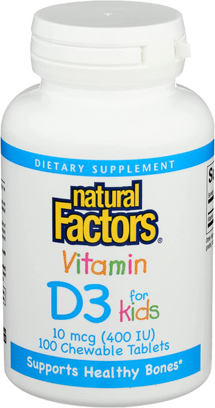 Natural Factors Vitamin D3 400 IU Supports Strong Bones Teeth and Immune Function 100 tablets 100 servings