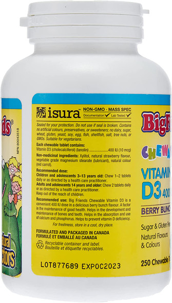 Natural Factors Big Friends Chewable Vitamin D3 Berry Bunch 10 mcg 250 Chewable Tablets