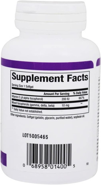 Natural Factors  Vitamin E Mixed 200 IU Antioxidant Support for Cellular Integrity 90 Soft Gels