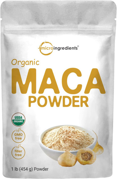 Pure Organic Maca Powder 1 Pound Gelatinized for Better Absorption Rich in Antioxidants Help Energy Stamina Endurance Strength and Immune System No GMOs Vegan Friendly and Peru Origin