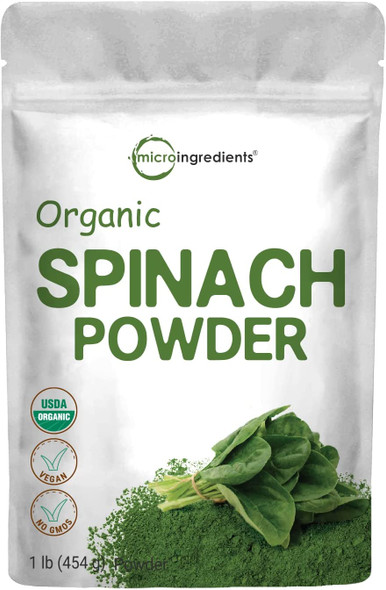 Sustainably US Grown Organic Spinach Powder 1 Pound Freeze Dried from Whole Leaf Rich in Beneficial Thylakoids and Chlorophyll Contains Multivitamins NonGMO Vegan Friendly