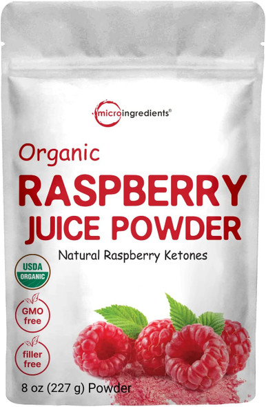 Sustainably US Grown Organic Freeze Dried Raspberry Juice Powder 8 Ounce Contains Immune Vitamin C for Immune System Booster Rich in Raspberry Ketones Fatty Acids Minerals and Antioxidant Vegan
