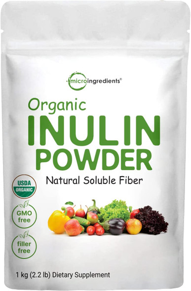 Organic Inulin FOS Powder Jerusalem Artichoke 2.2 Pounds 35 Ounce Quick Water Soluble Prebiotic Intestinal Support for Colon and Gut Health Natural Fibers for Smoothie  Drinks Vegan Friendly