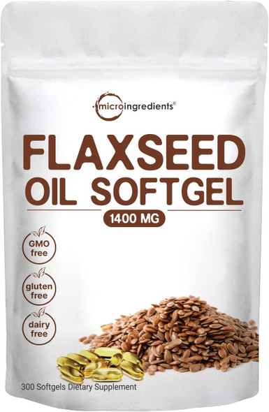 Flaxseed Oil Capsules 1400mg 300 Liquid Softgels 300 Days Supply Cold Pressed Maximum Strength Flaxseed Supplement Rich in Omega 3 6 9 Fatty Acids DHA and Alpha Linolenic Acid ALA