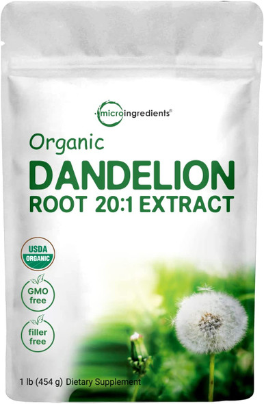 Sustainably US Grown Organic Dandelion Root Tea Powder Pure Dandelion Supplement 1 Pound 16 Ounce 1 Year Supply Strong Liver Health Support NonGMO and Vegan Friendly