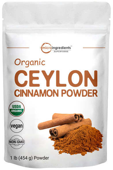 Organic Ceylon Cinnamon Powder 1 Pound Contains Coumarin Made from Inner Bark Cinnamomum Verum Supports Healthy Metabolism and Antioxidant Natural Flavor for Cookies and Baking Sri Lanka Origin Non GMO Vegan Friendly