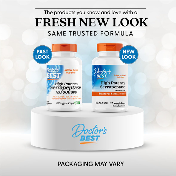 Doctor's Best High Potency Serrapeptase, Non-GMO, Gluten Free, Vegan, Supports Healthy Sinuses, 120,000 SPU, 90 Veggie Caps