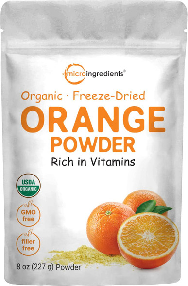 Organic Orange Powder 8 Ounce Orange Fruit Powder Freeze Dried Rich in Antioxidants and Immune Vitamin C for Immune System Booster Best Flavor for Smoothie Drinks Coffee and Baking No GMOs