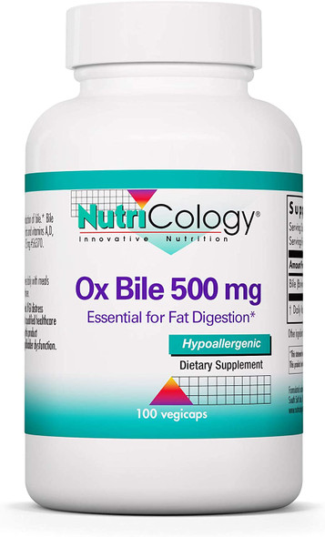 NutriCology Ox Bile 500 mg  Fat Digestion Liver Metabolic GI Support  100 Vegicaps
