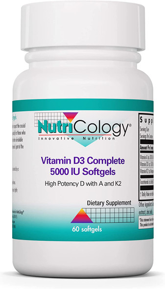 NutriCology  Vitamin D3 Complete 5000  High Potency for Bone and Immunce Support  60 Softgels