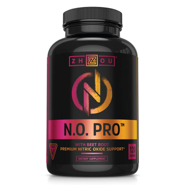 Zhou Nitric Oxide with L Arginine, Citrulline Malate, AAKG and Beet Root | Powerful N.O. Booster and Muscle Builder for Strength, Blood Flow and Endurance | 30 Servings, 120 Veggie Caps