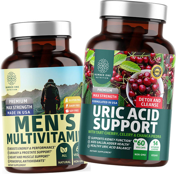 N1N Premium Uric Acid Support and Mens Multivitamins All Natural Supplements to Support Energy Levels Prostate Health and Urinary Tract Functions 2 Pack Bundle