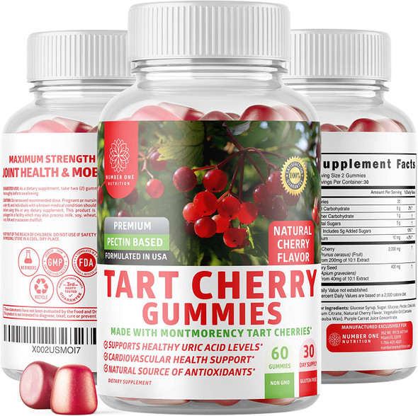 N1N Premium Tart Cherry Gummies Max Strength 2400mg Natural Tart Cherry Extract  Celery Seed to Support Uric Acid Health Joint Mobility  Muscle Recovery Supplement 60 Gummies