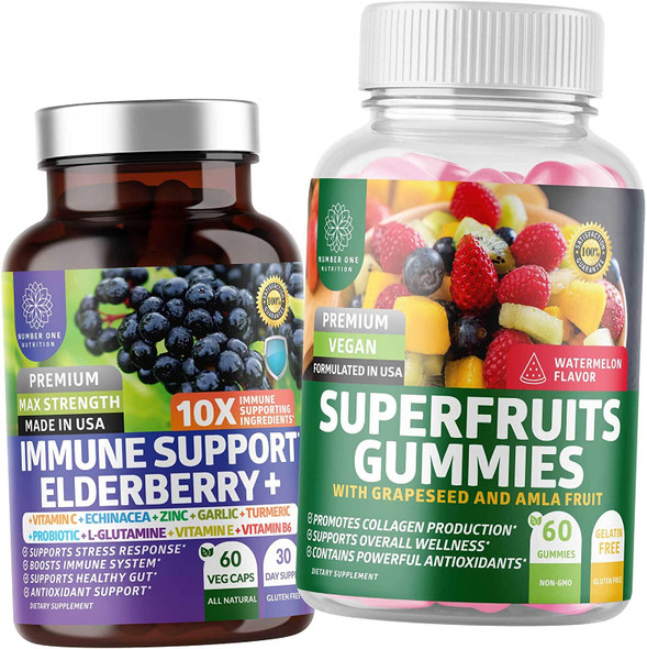 N1N Premium Superfruit Gummies13 Potent Ingredients and 10 in 1 Immune Support Booster 10 Potent Ingredients to Support Collagen Production and Boost Immunity 2 Pack Bundle.