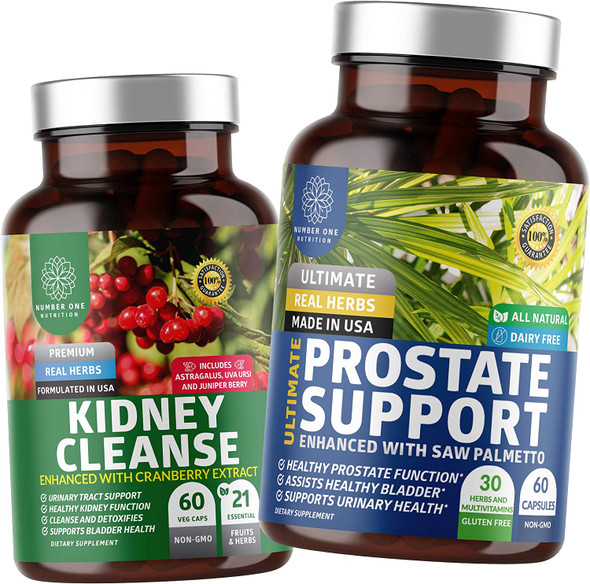 N1N Premium Prostate Support and Kidney Cleanse All Natural Supplements to Support Prostate Health Urinary Tract Function and Bladder Control 2 Pack Bundle