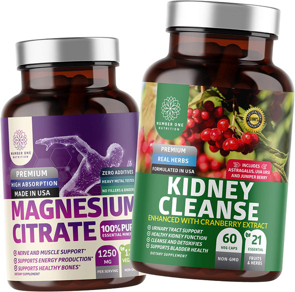 N1N Premium Kidney Cleanse and Magnesium Citrate All Natural Supplements to Support Energy Levels Kidney Function and Bone Health 2 Pack Bundle