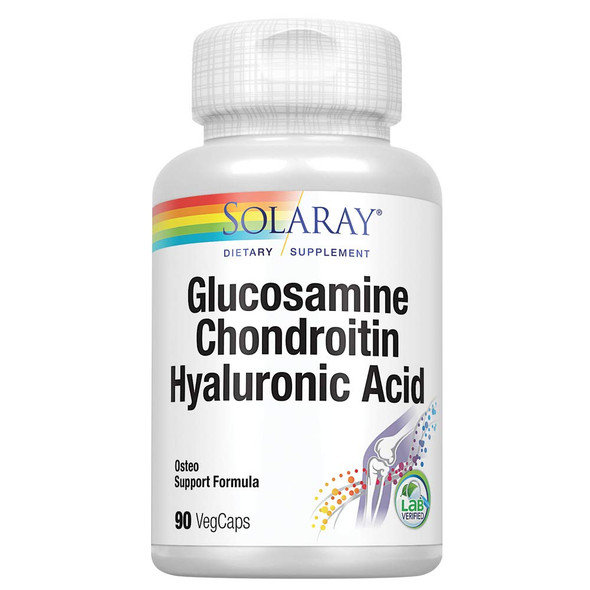 Solaray Glucosamine Chondroitin Hyaluronic Acid | Healthy Joint Comfort & Mobility with Vitamin C | 30 Serv, 90 VegCaps