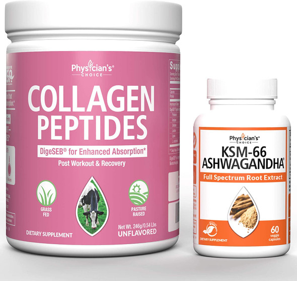 Collagen Peptides Powder  Enhanced Absorption  KSM66 Ashwagandha Root Powder Extract