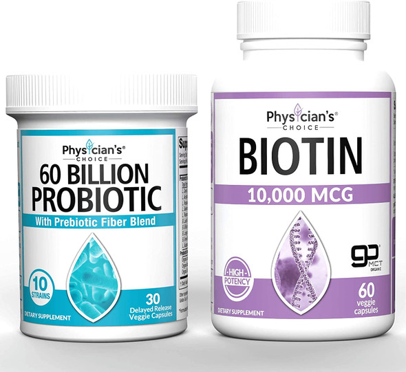 Probiotics 60 Billion CFU  Biotin 10000mcg with Coconut Oil for Hair Growth