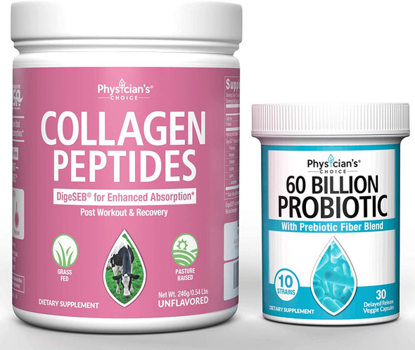 Probiotics 60 Billion CFU  Collagen Peptides Powder  Enhanced Absorption