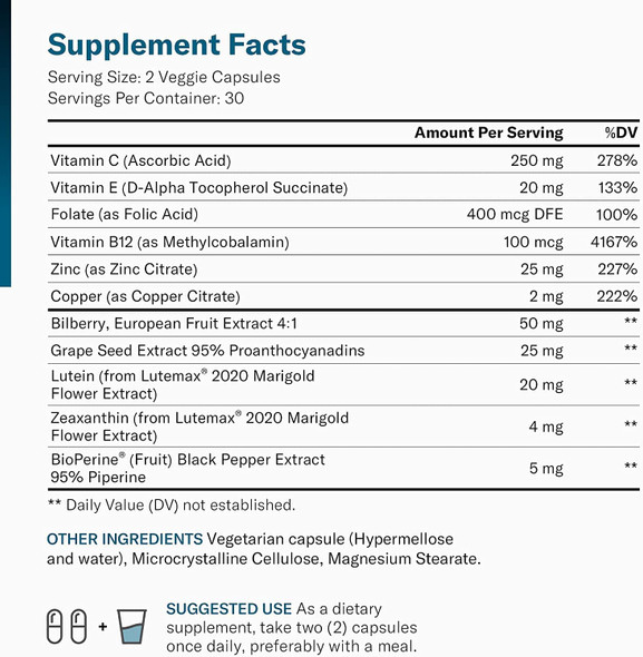 Areds 2 Eye Vitamins w/ Lutein Zeaxanthin  Bilberry Extract  Supports Eye Strain Dry Eyes and Vision Health  2 AwardWinning Clinically Proven Eye Vitamin Ingredients  Lutein Blend for Adults