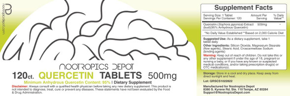 Quercetin Tablets  500mg  120 Count  95 Anhydrous Quercetin