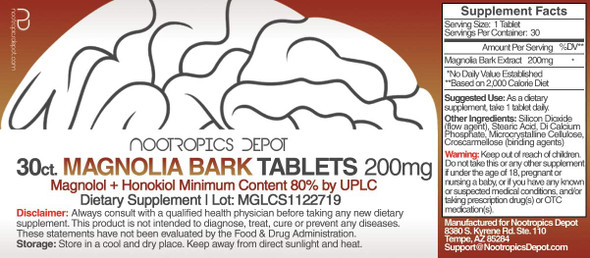 Magnolia Bark Extract Tablets  200mg  30 Count  Magnolia officinalis