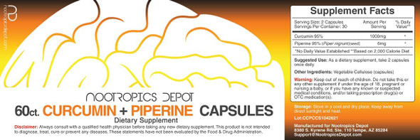 Curcumin  Piperine Capsules  1000mg Curcumin  6mg Piperine  60 Count