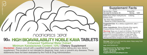 High Bioavailability Noble Kava Tablets  1000mg  90 Count  Minimum 10 Kavalactones  Enhanced Traditional Water Extract  May Help Promote Relaxation  May Help Promote A Positive Mood