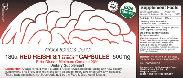 Red Reishi Mushroom Capsules  81 Whole Fruiting Body Extract  500mg  180 Count  Ganoderma lucidum