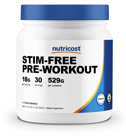 Nutricost Stim-Free Pre-Workout, 30 Servings (Peach Mango) - Non-GMO, Gluten Free