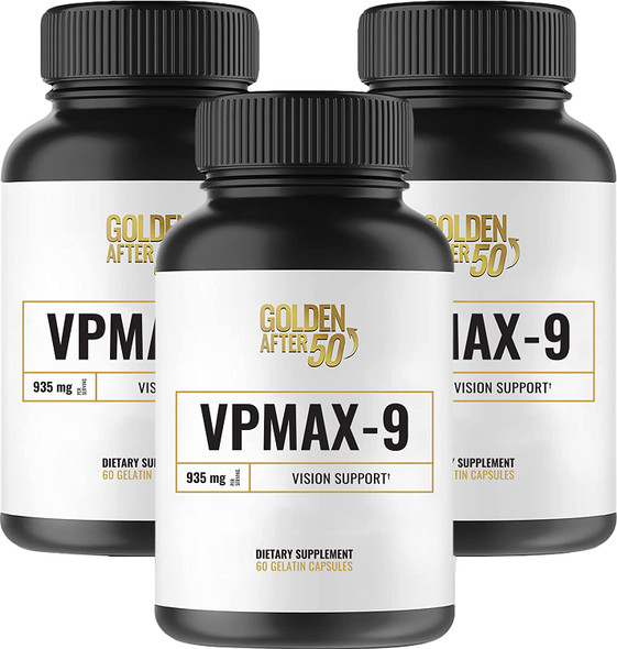 Golden After 50 VpMax9  Vision Support Supplement  3 Bottles  Eye Health Support and Antioxidant Supplement with Eye Vitamins Lutein Lycopene and Bilberry Extract