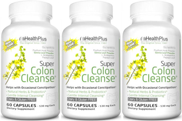 Health Plus Super Colon Cleanse Psyllium with Herbs Capsules 60 ea Pack of 3