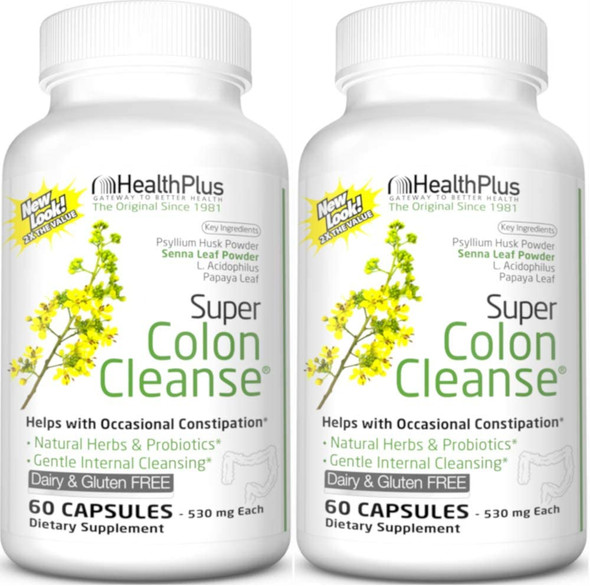 Health Plus Super Colon Cleanse Capsulesules with Herbs and Acidops 60Countpack of 2