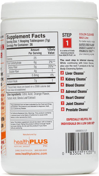 Health Plus Orange Flavour Colon Cleanse with Stevia 9 Ounce  1 each.